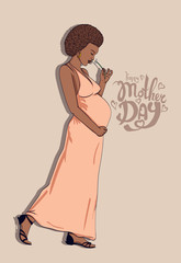  african-american pregnant woman in pregnancy dress . illustration