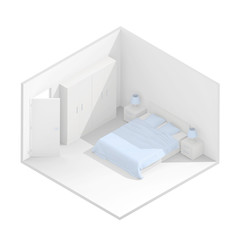 3d isometric rendering bedroom