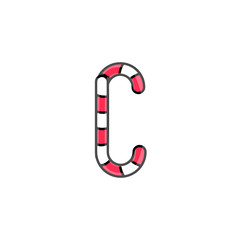 red and white stripe candy cane letter C. Vector