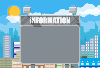 Obraz premium Empty urban billboard with lamp and cityscape