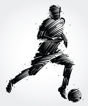Soccer player carrying the ball made of colorful brushstroke