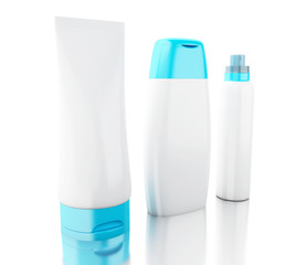 3d Set of cosmetic bottles. Template for mock up your design.
