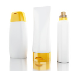 3d Set of cosmetic bottles. Template for mock up your design