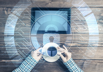 Concept of computer access with media lock icon on tablet screen