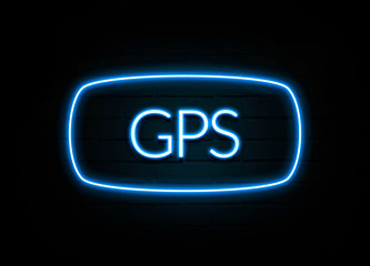 Gps  - colorful Neon Sign on brickwall