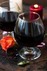 Romantic drink for couple - juice in glasses.