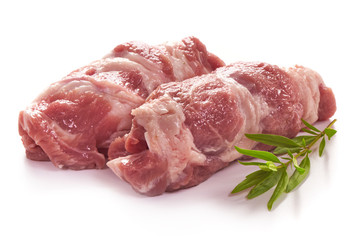 Raw meat rolls, isolated on white background
