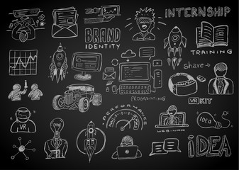 Business doodles Sketch set : infographics elements isolated, vector shapes