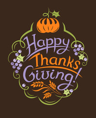 Thanksgiving Day lettering on dark background. Vector illustration.