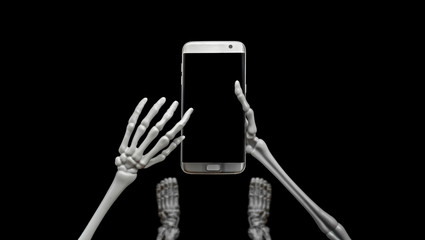 Skeleton Looking Down Using Cell Phone