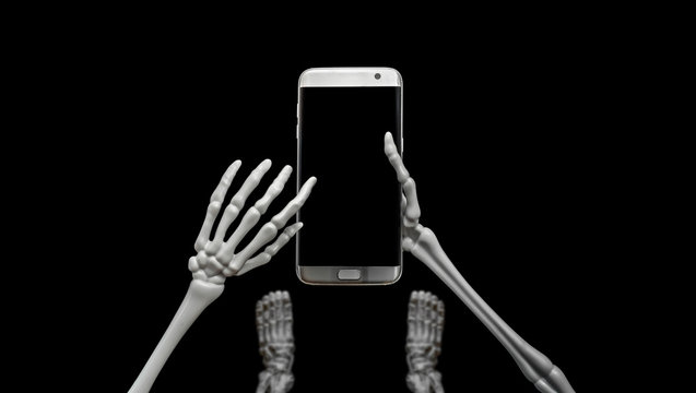 Skeleton Looking Down Using Cell Phone