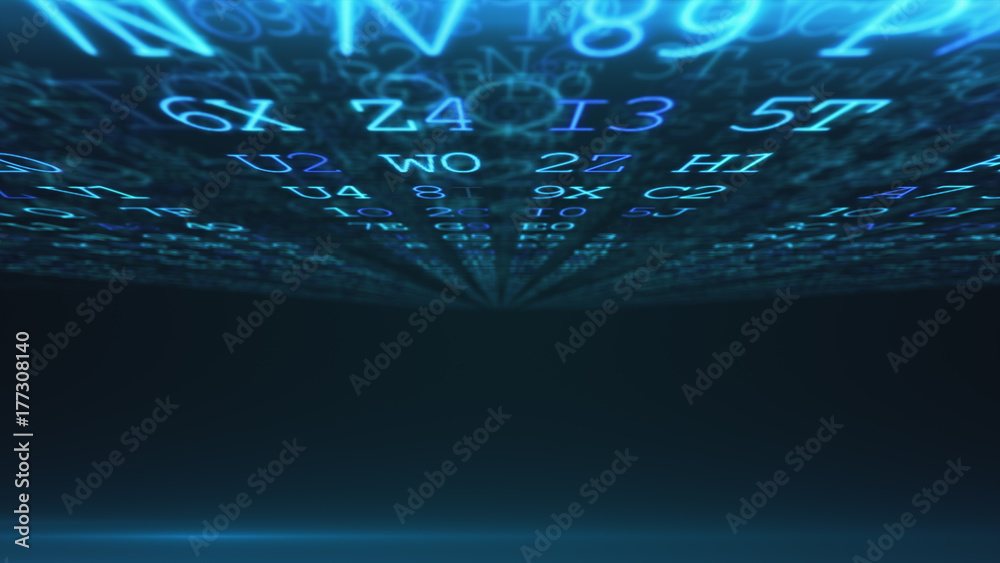 Wall mural abstract digital background. machine code. hexadecimal code. random digits and letters colored 3d il