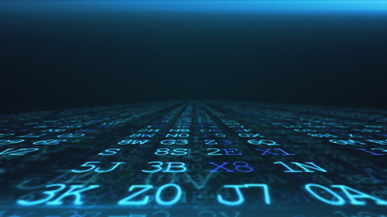 Abstract digital background. Machine code. Hexadecimal code. Random digits and letters colored 3d illustration.