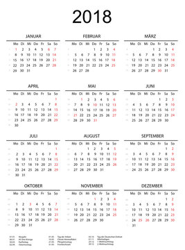 Kalender 2018 mit Linien