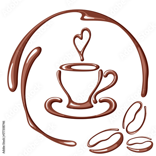 Vector Illustration With Coffee Cup Beans Heart And Round Frame Suitable For Vector Illustration With Coffee Cup Beans Heart And Round Frame Suitable For