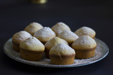 Tasty vanilla muffins on an ornamented plate