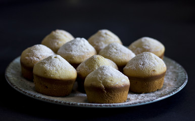 Tasty vanilla muffins on an ornamented plate