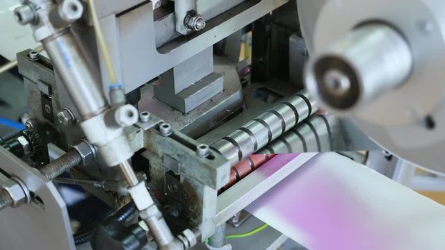 Machine for the production of products made of foil or metal. Machine for manufacturing products. Close up