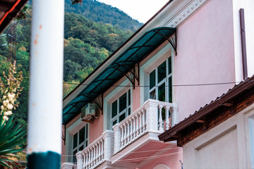 balcony of the building on the background of the mountains