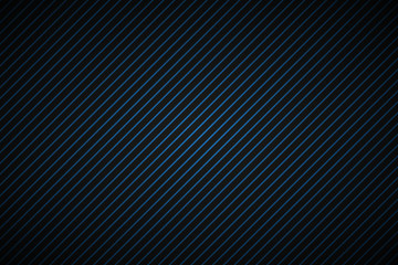 Obraz premium Dark abstract background with blue and black slanting lines, striped pattern, parallel lines and strips, diagonal carbon fiber, vector illustration