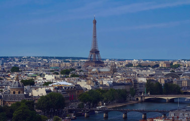 Fototapeta na wymiar The aerial view of famous Eiffel Tower and parisian landscape.