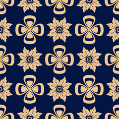 Golden floral seamless pattern on blue background