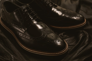 close up of male Fashion black shoes