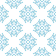 Blue floral seamless pattern on white background