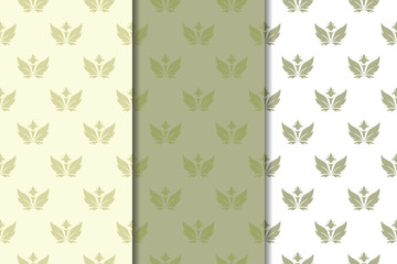 Olive green floral seamless ornaments. Set of vertical patterns