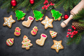 Christmas gingerbread cookies. Christmas baking background.