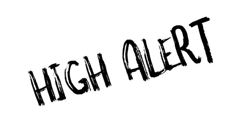 High Alert rubber stamp. Grunge design with dust scratches. Effects can be easily removed for a clean, crisp look. Color is easily changed.