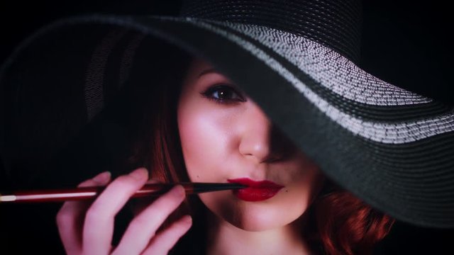 4k Woman Smoking with Cigarette Holder