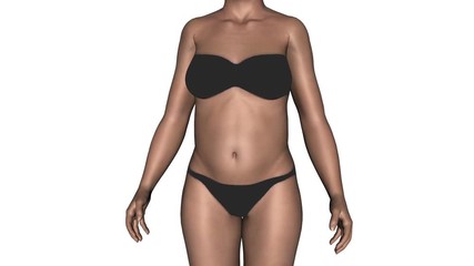 Timelapse slimming animation with 3D model on white background 