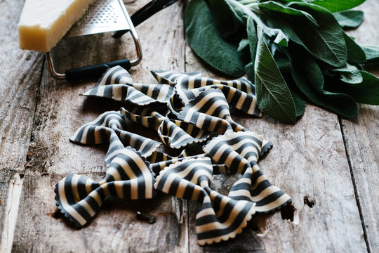 Striped pasta, sage, butter and parmesan.