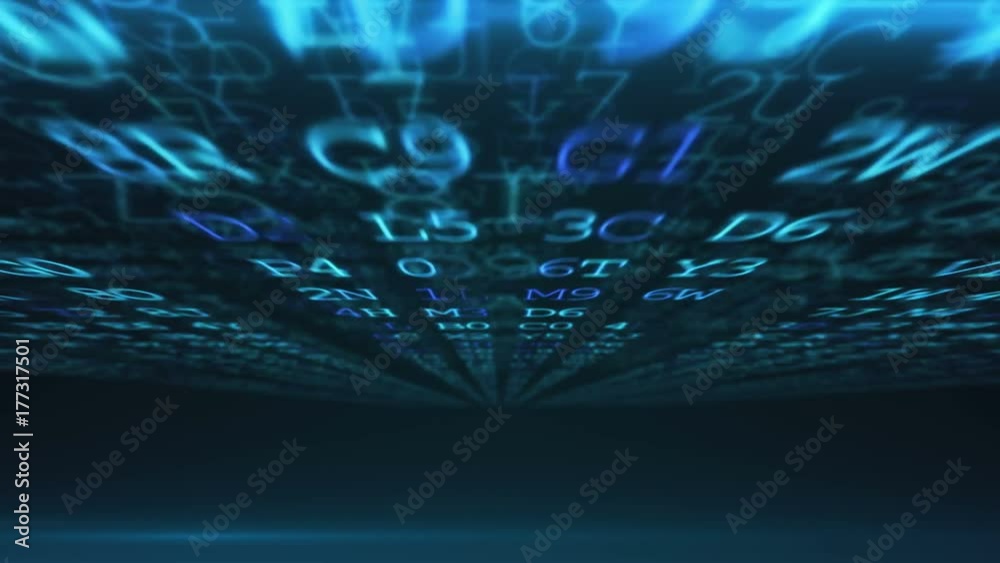Poster abstract flight of the camera in the space above the surface of the hexadecimal code