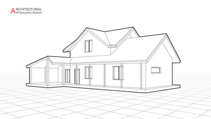 Modern house building vector. Architectural drawings 3d illustration
