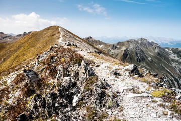 Fototapeta na wymiar Bergpanorama Wallis, Alpen im Valais, la Brinta, von Vercorin nach Grimnetz, Eifischtal, Schweiz 