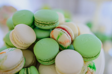 Close up of dessert table with a large macaroons composition