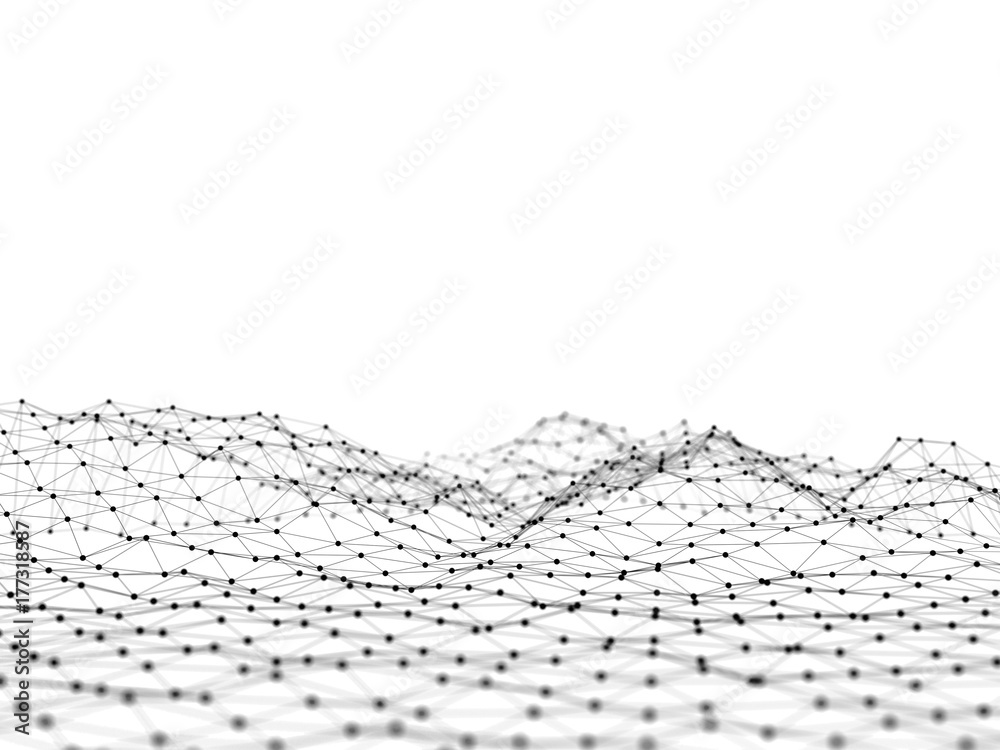 Poster 3d rendering white background with connecting dots and lines. polygonal background. computer geometr