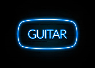 Guitar  - colorful Neon Sign on brickwall