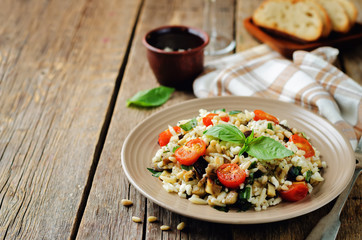Roasted eggplant and tomato Basil orzo