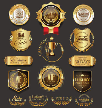 Retro vintage golden badges collection vector illustration
