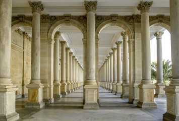 Mill Colonnade (Mlynska kolonada) in Karlovy Vary .Thermal spa in Karlovy Vary. Czech Republic
