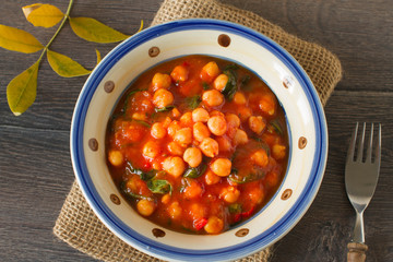 Homemade chickpea and spinach dish