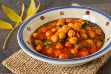 Homemade chickpea and spinach dish