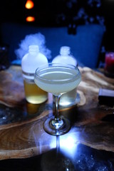 Mixology with smoke, cocktail and night