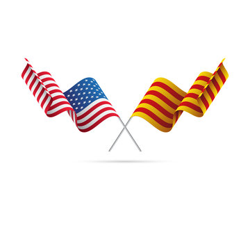 USA and Catalonia flags. Vector illustration.