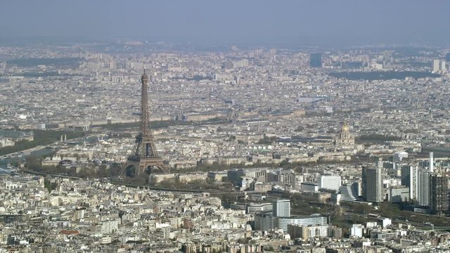  Aerial view of Paris with focus on Eiffel Tower & Hotel National Des Invalide