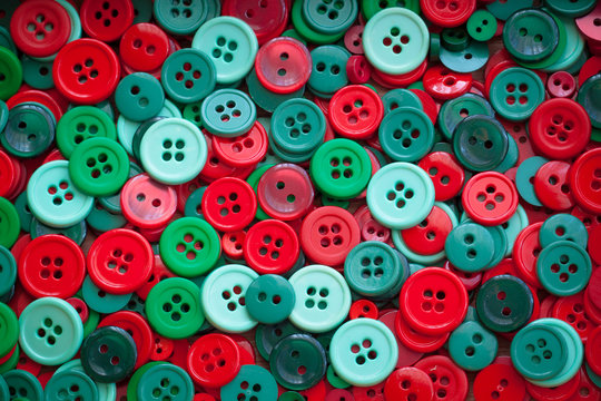 Christmas Colour Sewing Buttons. Toned. Vintage.