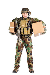 Soldier Holding Shipping Box